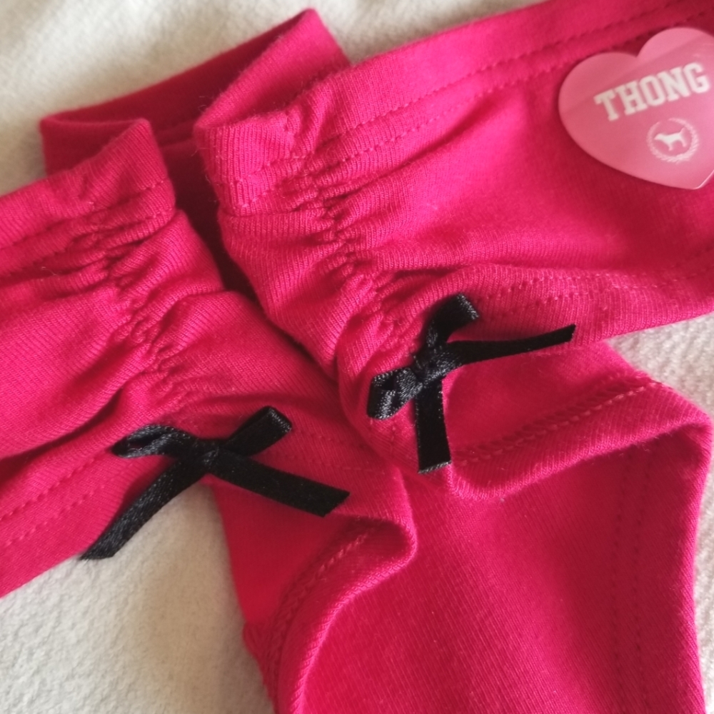 Victoria's Secret PINK Vintage Low Rise Thong Panty Black Bows Ruching NWT - Picture 6 of 12